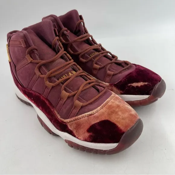 🥾Nike Air Jordan 11 XI Retro GS Heiress Red Velvet Night Maroon Gold Shoes