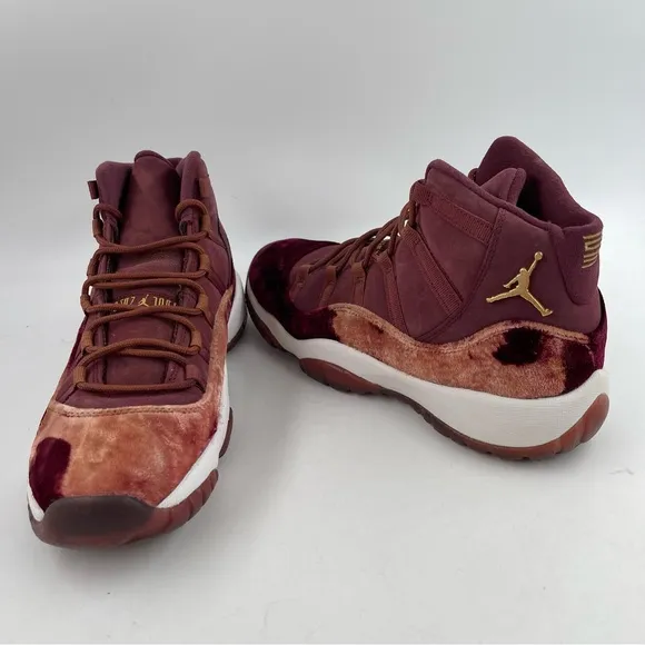 🥾Nike Air Jordan 11 XI Retro GS Heiress Red Velvet Night Maroon Gold Shoes