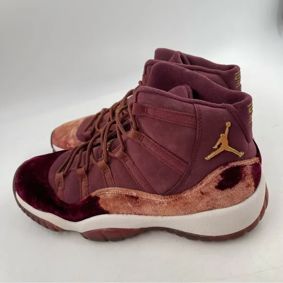 🥾Nike Air Jordan 11 XI Retro GS Heiress Red Velvet Night Maroon Gold Shoes