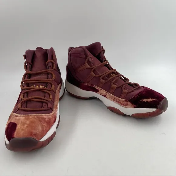 🥾Nike Air Jordan 11 XI Retro GS Heiress Red Velvet Night Maroon Gold Shoes