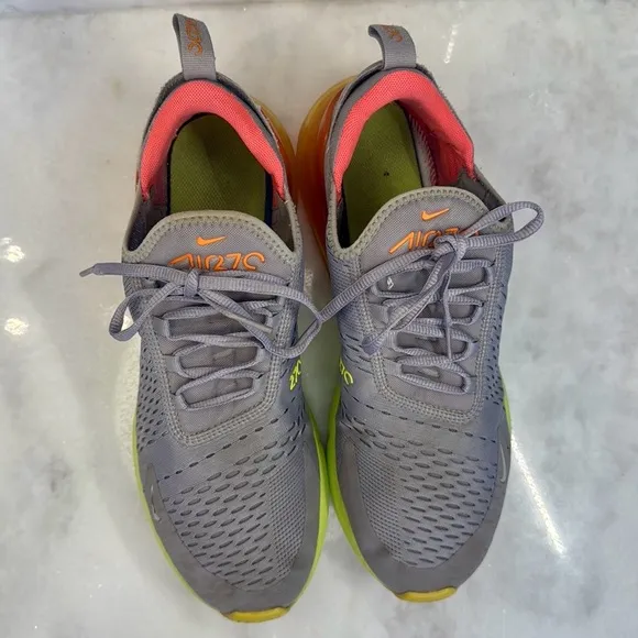 Nike Air Max 270 Men's 10 Shoes Grey Volt Orange AH8050-012