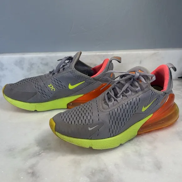 Nike Air Max 270 Men's 10 Shoes Grey Volt Orange AH8050-012