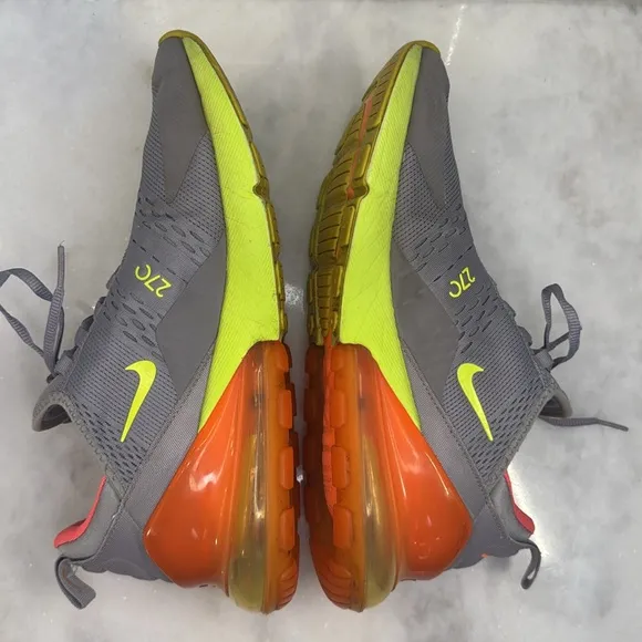 Nike Air Max 270 Men's 10 Shoes Grey Volt Orange AH8050-012