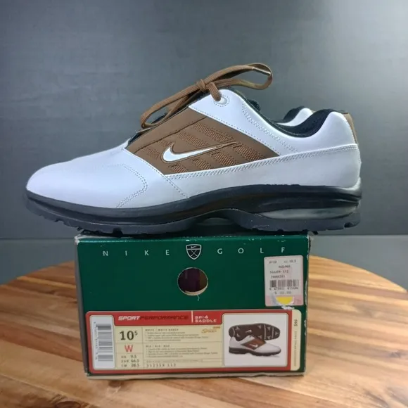Nike Golf Shoes Mens Sz 10.5 W SP-4 Saddle Sports Performance White Brown NEW