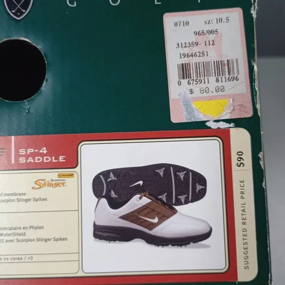 Nike Golf Shoes Mens Sz 10.5 W SP-4 Saddle Sports Performance White Brown NEW