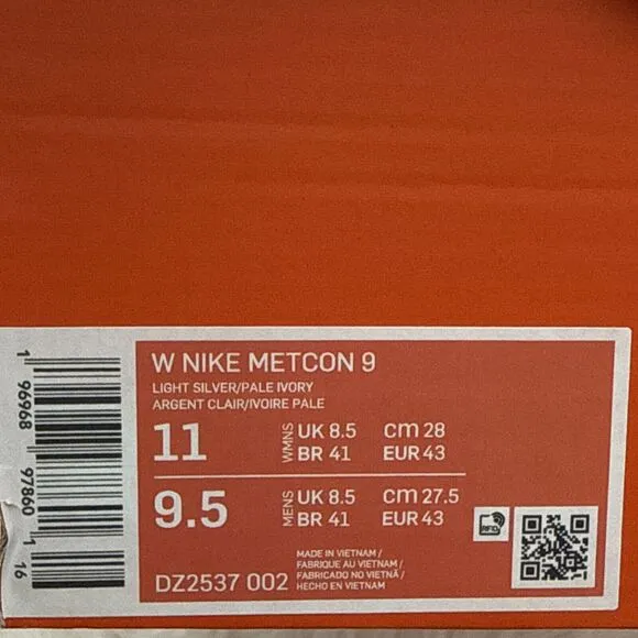 Nike Metcon 9 Women's Size 11 Men's 9.5 Shoes Light Silver Guava Ice DZ2537 002