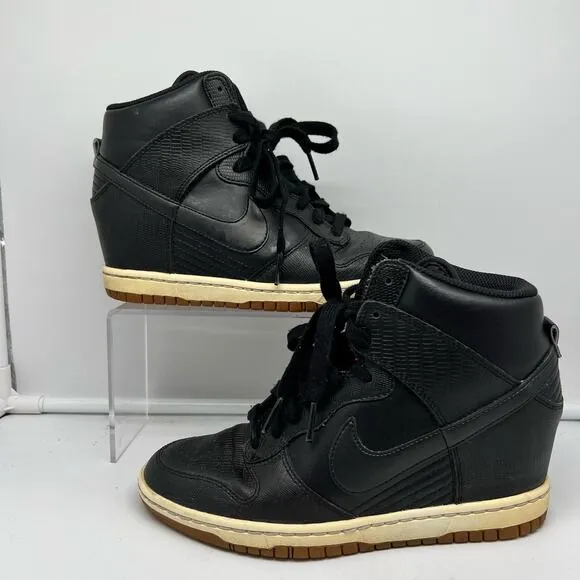 Nike Shoes Womens 7 Dunk Sky Hi Hidden Wedge Black Leather Gum 528899-012
