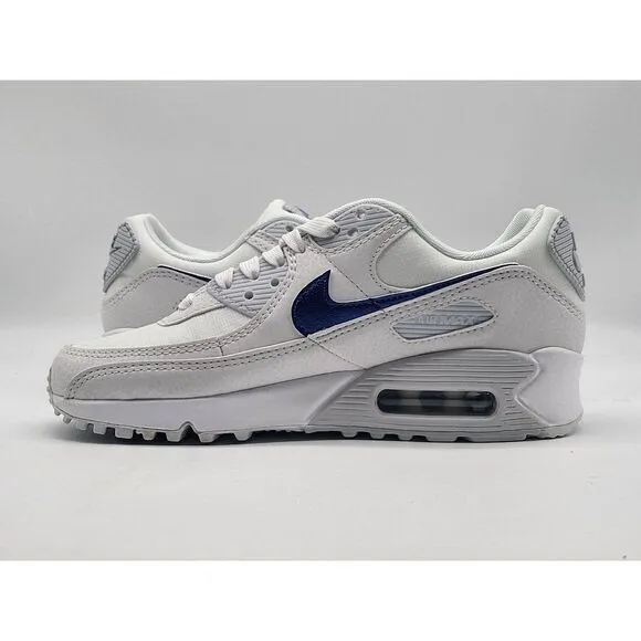 Nike Womens Air Max 90 Leather White Blue Sneaker Running Shoes Size 5.5