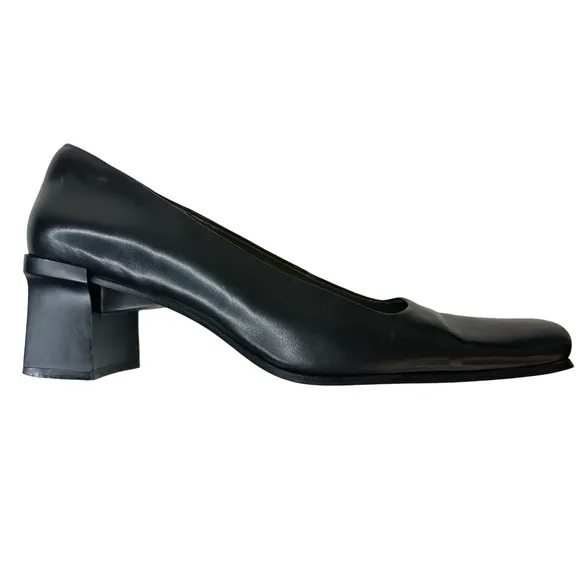 NINE WEST Black Leather Classic Square Toe &amp; Heel Pumps Size 9.5
