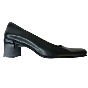 NINE WEST Black Leather Classic Square Toe &amp; Heel Pumps Size 9.5