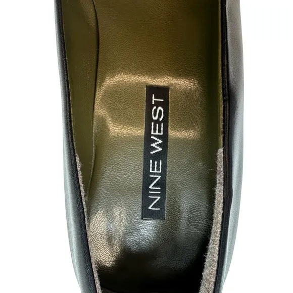 NINE WEST Black Leather Classic Square Toe &amp; Heel Pumps Size 9.5