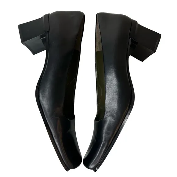 NINE WEST Black Leather Classic Square Toe &amp; Heel Pumps Size 9.5