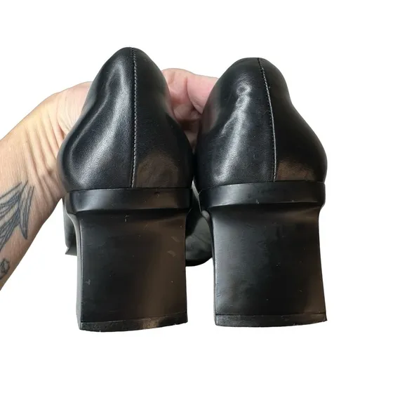 NINE WEST Black Leather Classic Square Toe &amp; Heel Pumps Size 9.5