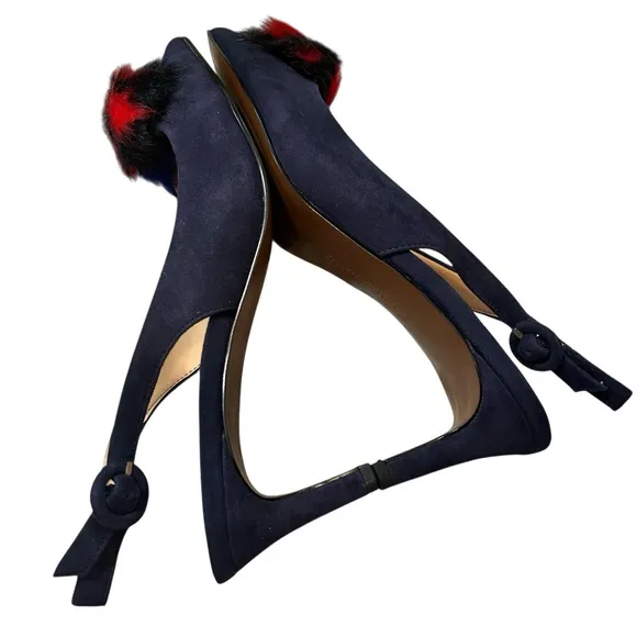 NWB Franco Sarto Women's Suede Damonica Midnight Slingback Shoes Pompom Size 8