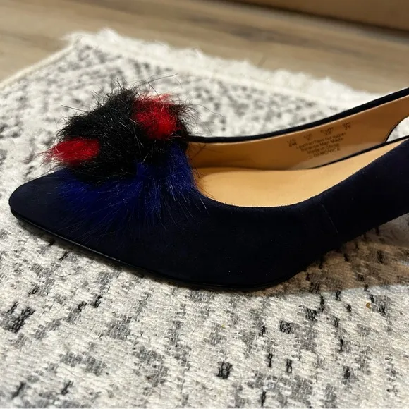NWB Franco Sarto Women's Suede Damonica Midnight Slingback Shoes Pompom Size 8