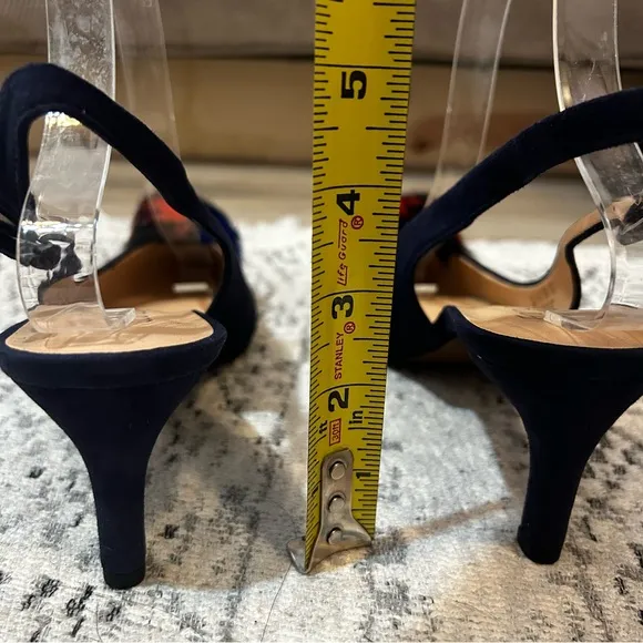 NWB Franco Sarto Women's Suede Damonica Midnight Slingback Shoes Pompom Size 8