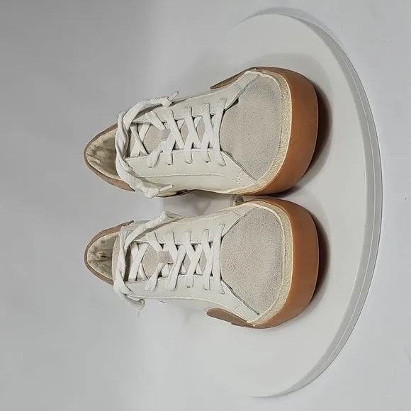 NWOT Dolce Vita Zina Lace-Up Sneakers Colorblock Leather White Rose Gold Tan 7