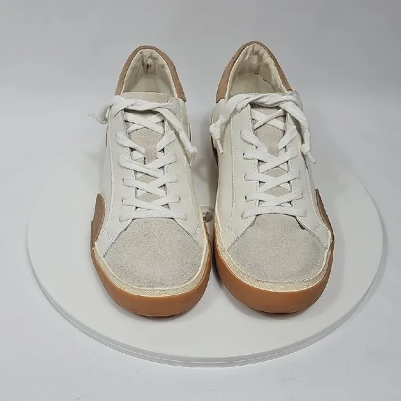 NWOT Dolce Vita Zina Lace-Up Sneakers Colorblock Leather White Rose Gold Tan 7