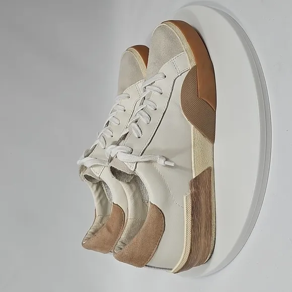 NWOT Dolce Vita Zina Lace-Up Sneakers Colorblock Leather White Rose Gold Tan 7