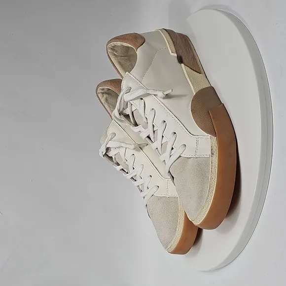 NWOT Dolce Vita Zina Lace-Up Sneakers Colorblock Leather White Rose Gold Tan 7