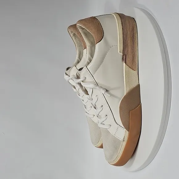 NWOT Dolce Vita Zina Lace-Up Sneakers Colorblock Leather White Rose Gold Tan 7