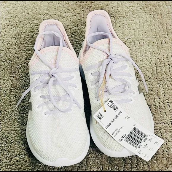 NWT. Adidas Kids Cloudfoam White and Pink Sneakers
