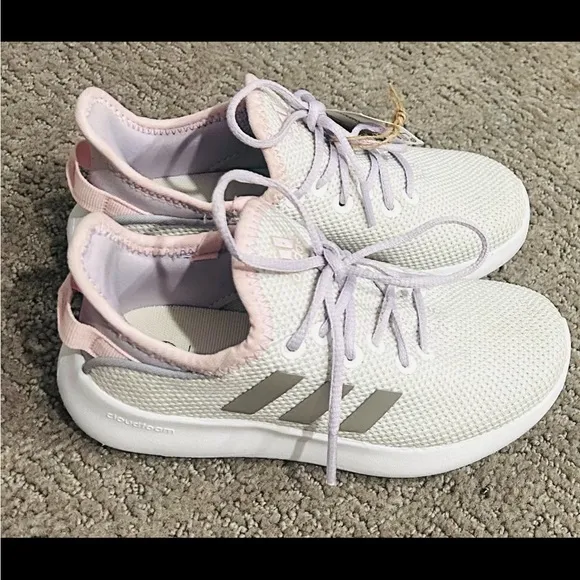NWT. Adidas Kids Cloudfoam White and Pink Sneakers