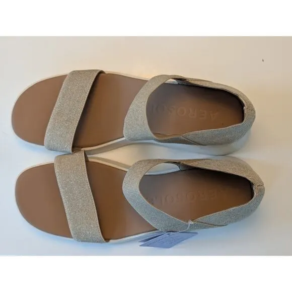 NWT Aerosoles  Freedom Lightweight Slip On Elastic Gold Sandal Cushioned 9.5