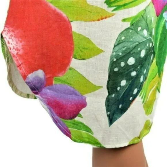 NWT Allegra Masetti Italy Linen Tropical Floral Print Midi Shirt Dress