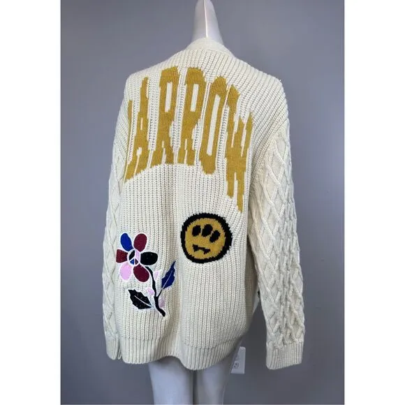 NWT Barrow Button Front Wool Blend Peace Patchy Vneck Cardigan Medium $391