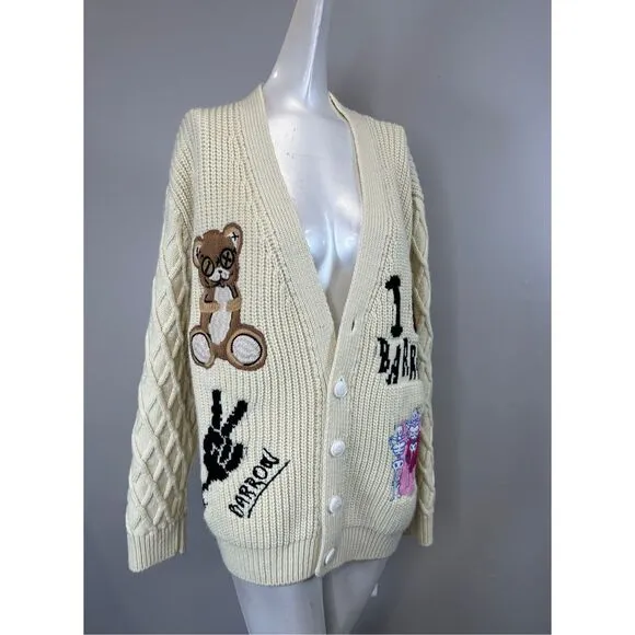 NWT Barrow Button Front Wool Blend Peace Patchy Vneck Cardigan Medium $391