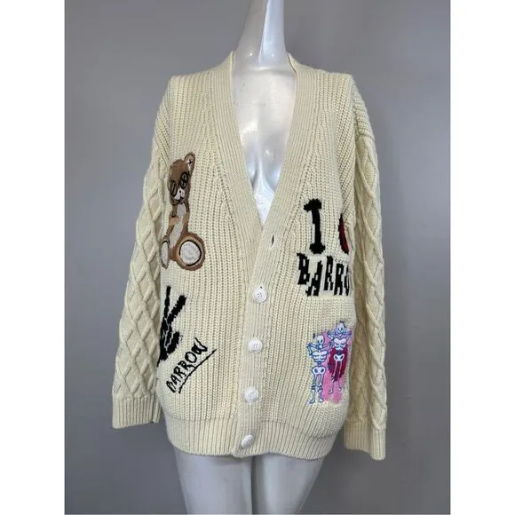 NWT Barrow Button Front Wool Blend Peace Patchy Vneck Cardigan Medium $391