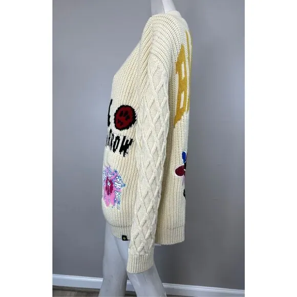 NWT Barrow Button Front Wool Blend Peace Patchy Vneck Cardigan Medium $391