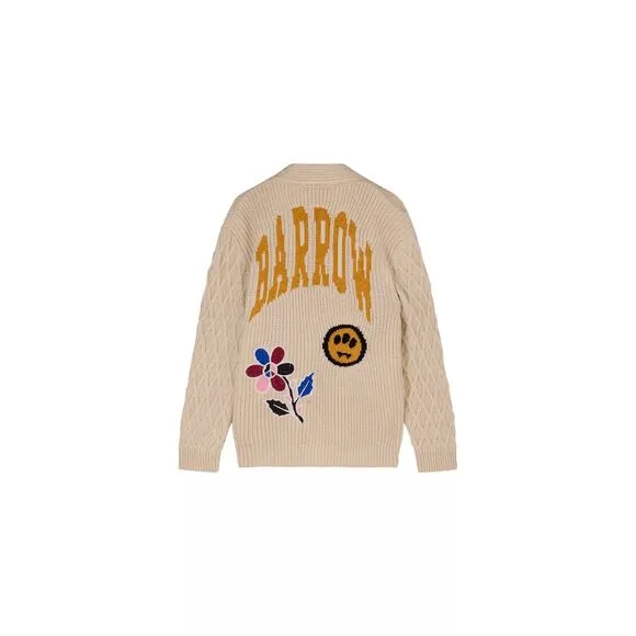 NWT Barrow Button Front Wool Blend Peace Patchy Vneck Cardigan Medium $391