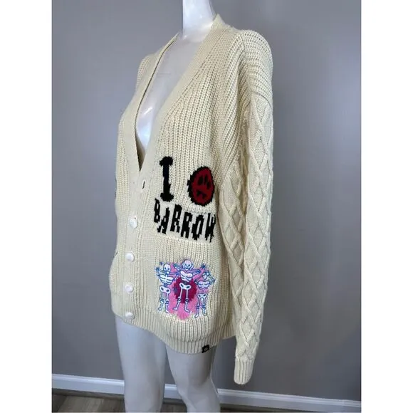 NWT Barrow Button Front Wool Blend Peace Patchy Vneck Cardigan Medium $391