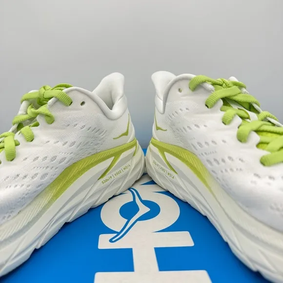 NWT Clifton 8 Hoka One One Running shoes brand new white lime green womens HJK