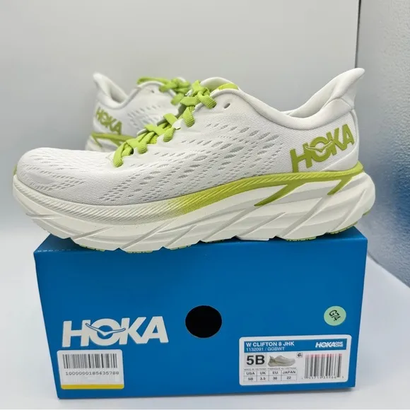 NWT Clifton 8 Hoka One One Running shoes brand new white lime green womens HJK