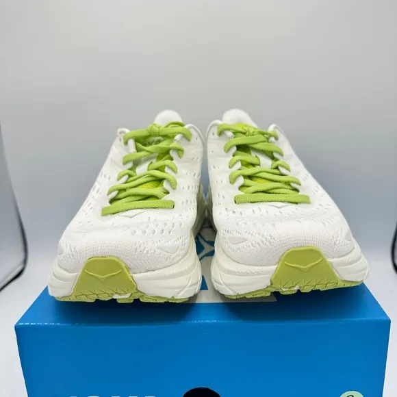 NWT Clifton 8 Hoka One One Running shoes brand new white lime green womens HJK