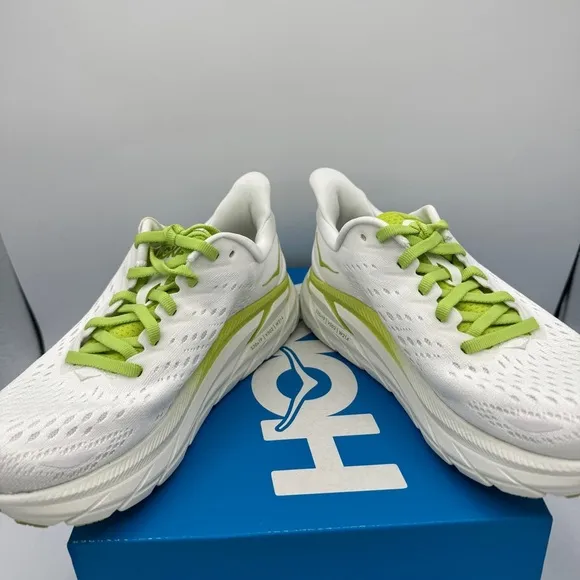 NWT Clifton 8 Hoka One One Running shoes brand new white lime green womens HJK
