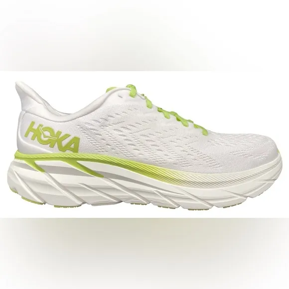 NWT Clifton 8 Hoka One One Running shoes brand new white lime green womens HJK
