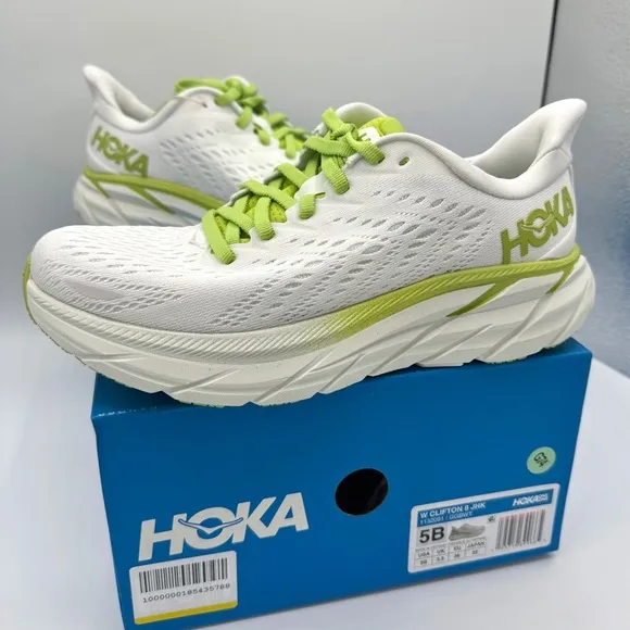 NWT Clifton 8 Hoka One One Running shoes brand new white lime green womens HJK