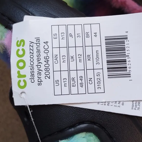 NWT Crocs M13 Classic Cozzzy Spray Dye Sandal Rainbow Faux Fur Lined Slide Shoes