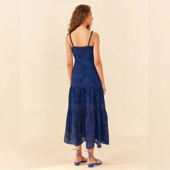 NWT Farm Rio Palm Tree Richelieu Dress Blue Large