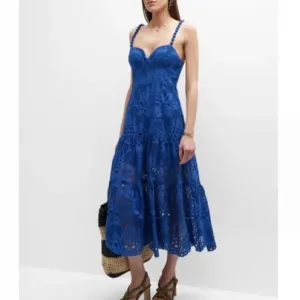 NWT Farm Rio Palm Tree Richelieu Dress Blue Large