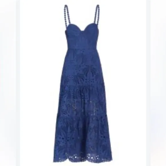NWT Farm Rio Palm Tree Richelieu Dress Blue Large