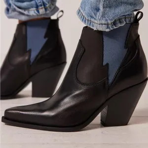 NWT FREE PEOPLE Made In Italy Black Leather Flash Chelsea Western Ankle Boots
