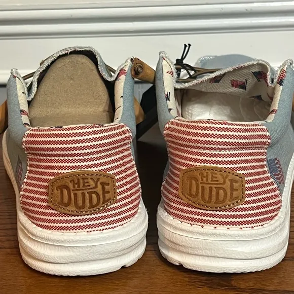 NWT-Hey Dude Men's Patriotic Red, White and Light Blue Casual Shoes 🇺🇸