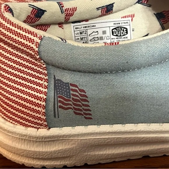 NWT-Hey Dude Men's Patriotic Red, White and Light Blue Casual Shoes 🇺🇸