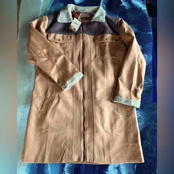 NWT MANLY Faux Suede, full zip Coat 2XL side-front pockets fits 48 Original Pkg.
