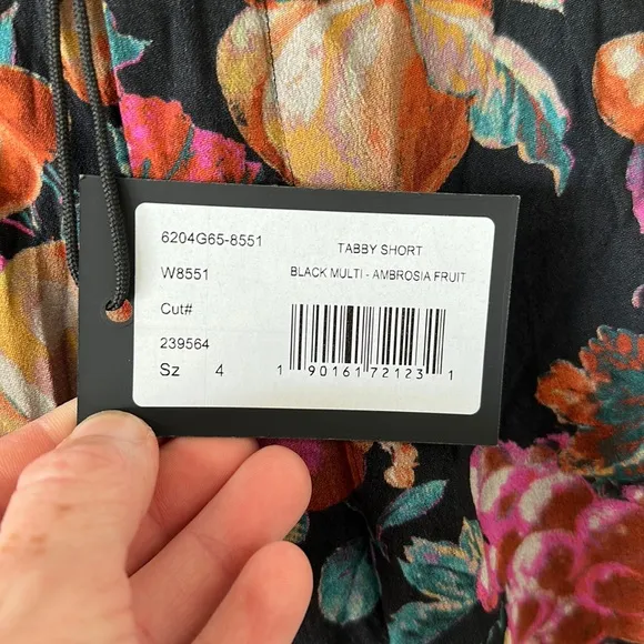 NWT PAIGE Anthropologie Ambrosia Fruit Tabby Short Black Multicolor Size 4